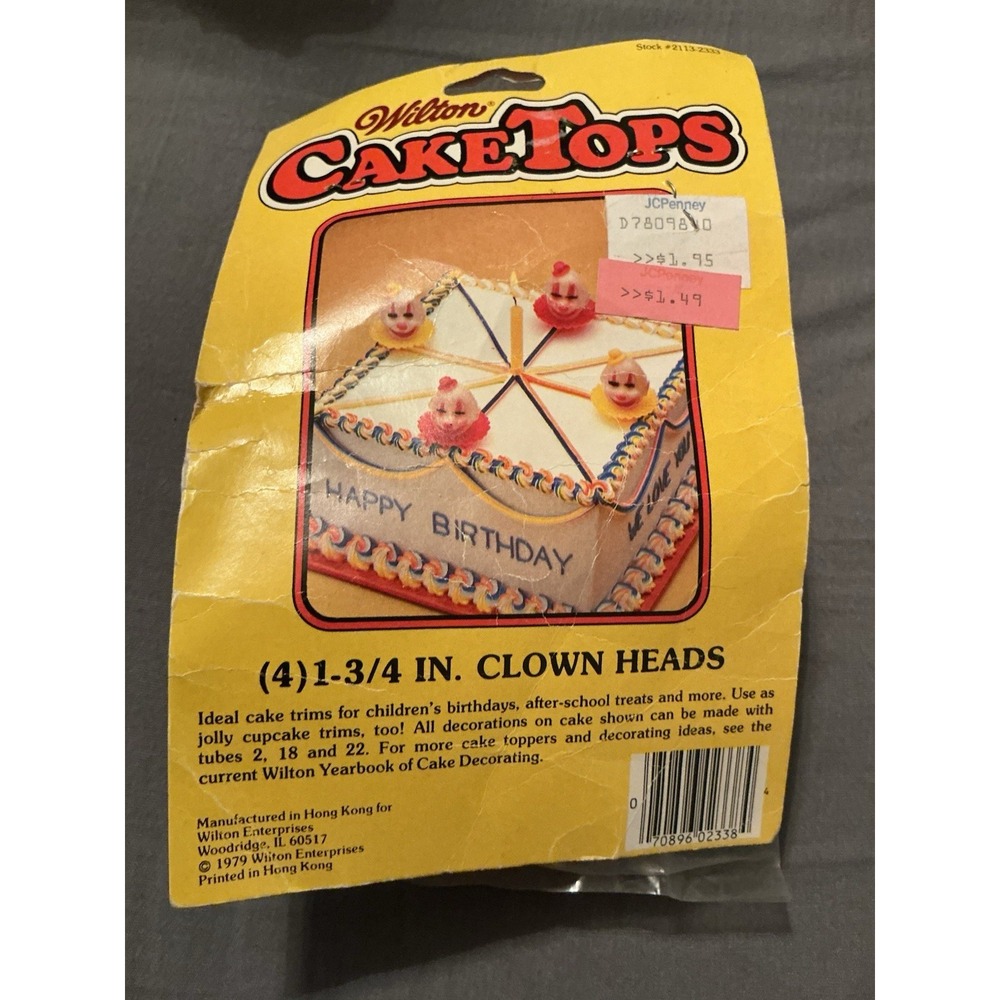 Vintage Wilton Clown Cake Toppers Party Decoration 4 Count NEW 1979